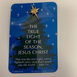 Vintage 1996 True Light of the Season Jesus Christ Pin and Card